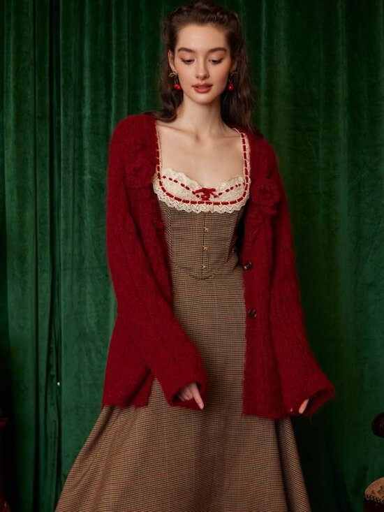 Lacemade Sweaters - LACEMADE coquette Semi Sweet Chiffon Cardigan in red